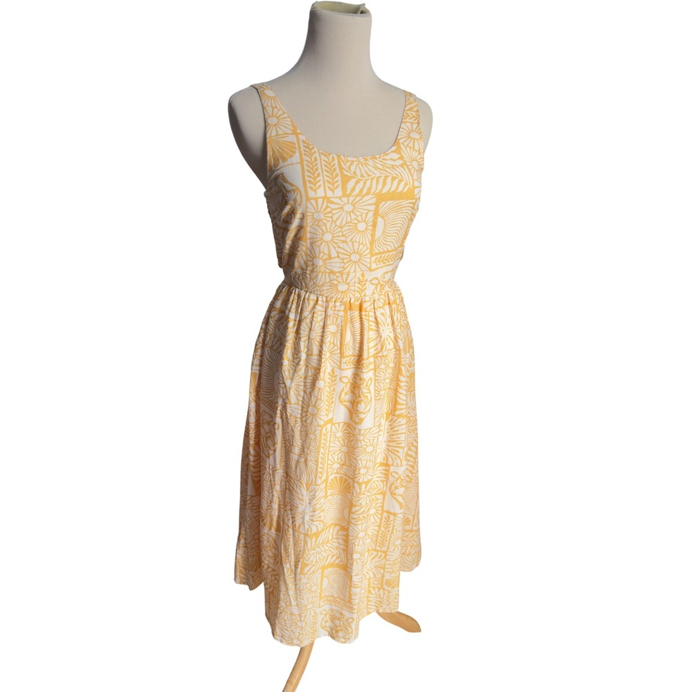 Sincerely Jules Yellow Floral Linen Blend‎ Smocked Cutout Maxi Dress Size S